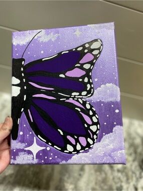 Hand Crafted Purple Butterfly Canvas Art
